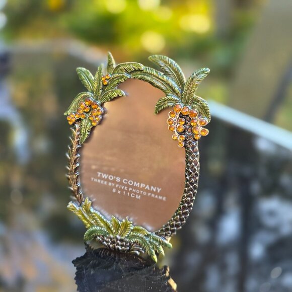 Vintage Photo Frame Twos Company 5x3 Decorative Palm Tree & Amber Jewel Tropical - Picture 2 of 6